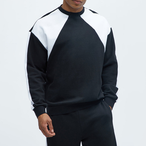 <b>Mens</b> Black and <b>White</b> Colorblock Crewneck <b>Sweatshirt</b> Drop Shoulder Raglan Sleeve Fleece Pullover Casual Streetwear Tracksuit - Product Image 1
