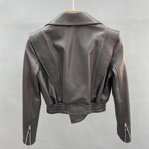 Button Closure <b>Leather</b> <b>Jacket</b> Women Best Selling Latest Style Solid Pattern Autumn Season Wholesale Raw Biker Style Genuine - Product Image 5