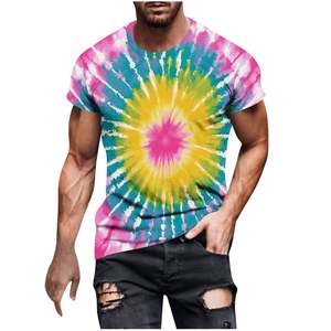 Men's Regular Fit Tie Dye T-Shirt Festival Hippie <b>Tops</b> Vintage <b>Distressed</b> Printed Streetwear Crewneck for Daily Wear 100% Cotton - Product Image 3