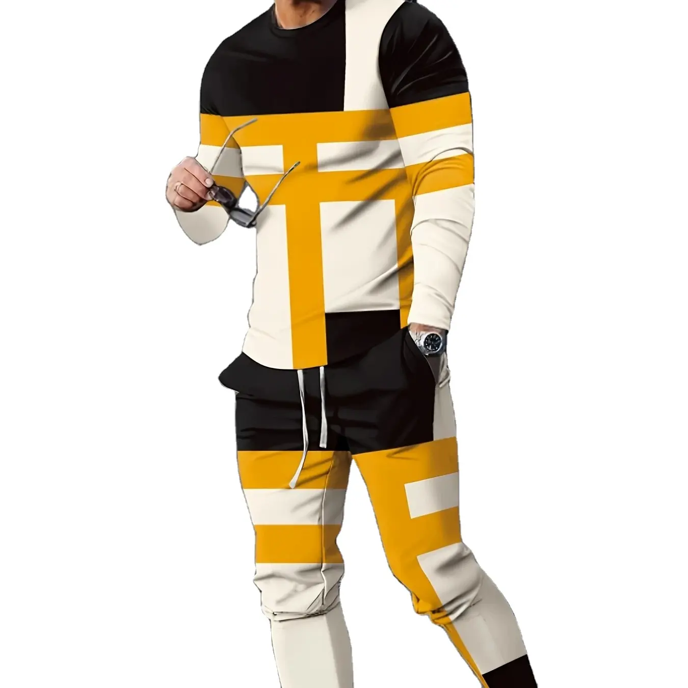 Herren Neuheit Pyjama Classic Stripes Langarm Sets Sportswear 2-teiliger Anzug Trainings anzug 3D-Druck Männliche Sportswear Kleidung 1