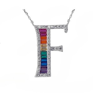 Luxe Unisexe VVS Moissanite Initiale 'F' Pendentif Glacé Baguette Diamant Plaqué Or Argent Sterling pour Fête Mode Hip Hop - Product Image 1