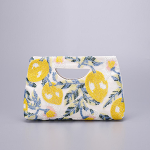 Pochette à monnaie perlée de style bohème, sac tendance brodé de perles citron, sac en perles de riz cousu à la machine, personnalisable, vente en gros - Product Image 1