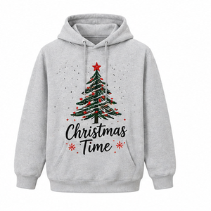 Sweat-shirt à capuche unisexe imprimé sapin de Noël, gris, en coton tricoté, décontracté, pour l'hiver, coupe classique, avec poche avant, service OEM - Product Image 1