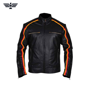 Chaqueta de Motociclista Bomber de Cuero Genuino Negro para Hombre, Marca EMPIRE TREND WEARS, Ecológica, con Cuello Alto y Cierre de Cremallera - Product Image 1