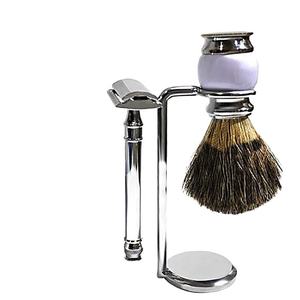 High Quality Stainless Steel Waterproof Razor Gift Set with Synthetic Knot <b>Shaving</b> Brush Stand Grooming <b>Kit</b> for Men - Product Image 1