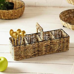 Porte-ustensiles en jonc de mer écologique le plus vendu avec poignée tressée avec quatre compartiments, organisateur de table naturel tissé à la main - Product Image 1