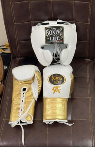 Guantes de Boxeo Personalizados de Cuero Genuino con Cordones Estilo Mexicano 'No Boxing No Life' y Protector de Cabeza con Barra Protectora para las Mejillas - Product Image 4