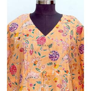 Soft Pure Cotton Kaftan Floral Block Print Caftan Long Kaftan <b>Dress</b> For to be Moms Beach Cover up Sleepwear Comfy Daily Wear - Product Image 3