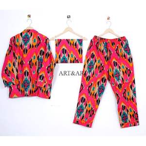 Conjunto de Pijama de Lujo para Mujer con Estampado Floral, de Algodón, Cuello en V, Manga Larga, Cierre de Botones, Largo Completo, Suave, para Verano - Product Image 4