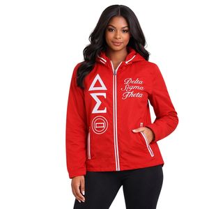 Giacca a Vento Rossa Delta Sigma Theta per Donne, Leggera e Comoda, Tessuto Premium, Abbigliamento Casual per Confraternite Greche - Product Image 1