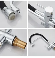 Robinet de cuisine classique avec filtre à eau, en laiton massif, 3 voies, avec douchette extractible pour eau potable, direct usine pour projets de grossistes