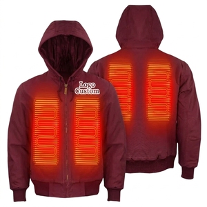Heated Hooded Bomber <b>Jacket</b> Men Winter <b>Fleece</b> <b>Lined</b> Zipper Closure Casual Style Polyester Wadding Thick Warm Coat - Product Image 2
