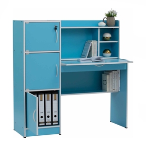 Blue Student Computer <b>Desk</b> Study Table with Lockable Cabinet Drawer Shelf for School Dormitory Apartment - Product Image 3