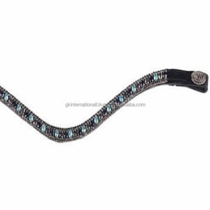 Bande de front de cheval en cuir noir en forme de vague équipée de 3 rangées de gros strass multicolores Cristaux mega bling bridle brow band - Product Image 3