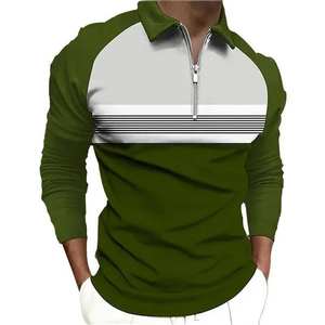 Polo homme 100% polyester tricoté anti-plis imprimé numérique manches longues boutonné golf extérieur - Product Image 6