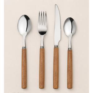 Ensemble de couverts élégants en acier inoxydable poli miroir avec manche en bois d'acacia pour hôtels, restaurants et repas à domicile - Product Image 3