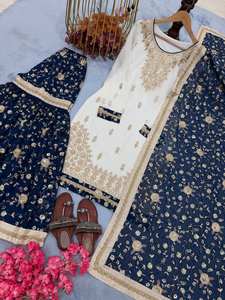 Conjunto de Alta Calidad de Top, Pantalón Palazzo y Dupatta de Georgette Sintética Estilo Indio Tradicional para Uso en Mehendi o Sangeet, Disponible a Precio de Fábrica - Product Image 5