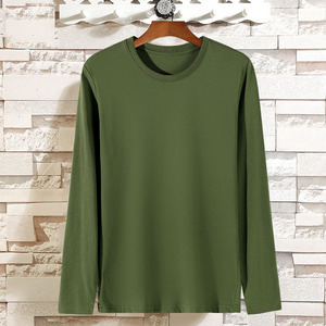 Camiseta de manga larga de color sólido para hombre y mujer, de algodón peinado, con cuello redondo, diseño estampado con logotipo personalizado OEM. - Product Image 4