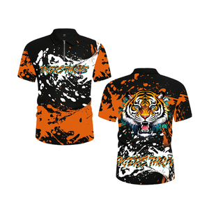 เสื้อโปโลชายพิมพ์ลายเสือสีส้ม 3 มิติ แบบซับลิเมชั่น คอซิป แขนสั้น ลายกราฟิกด้านหน้าและด้านหลัง สไตล์ลำลอง เสื้อกีฬาฤดูร้อน - Product Image 1