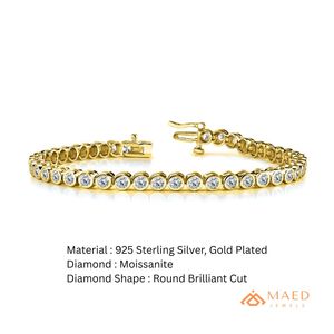Pulsera de Moissanita con Eslabones Finos, Joyería de Moda para Mujer, Acabado Dorado, Elegante, para Uso Diario, Regalo - Product Image 6