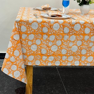 Handmade Indian Boho Rectangular Tablecloth Floral Block Print Cotton Cover for Indoor and Outdoor Dining Table Decor <b>Set</b> - Product Image 5