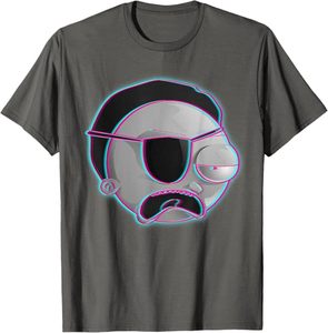 Camiseta Azul Marino para Hombre con Diseño de Personaje de Dibujos Animados y Contorno Neón, Manga Corta, Cuello Redondo, Estilo Casual - Product Image 2