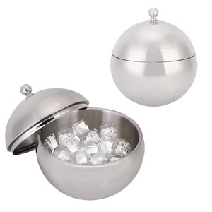 Nouveauté : seau à glace en acier inoxydable avec couvercle et pince, design moderne rond, résistant à la rouille, refroidisseur de boissons pour les fêtes - Product Image 4