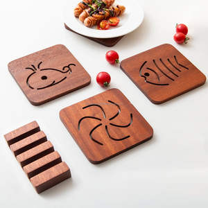 Posavasos de madera Premium para bebidas con soporte Posavasos de madera maciza para la cena Té Bebida Etc. - Product Image 3