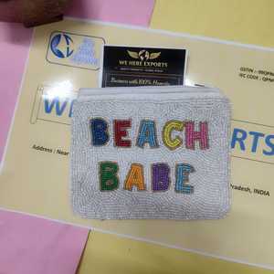 Handcrafted Eco-Friendly Fashion Beaded Beach Babe Zipper Clutch Pouch Colorful Letter Embroidery <b>Small</b> Makeup Coin Purse <b>Women</b> - Product Image 3