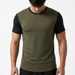 Wholesale Two Tone <b>T</b> <b>Shirt</b> Men Contrast Sleeve Heavyweight Olive Green <b>Raglan</b> Tee Custom Logo Curved Hem Crewneck Blank Apparel - Product Image 5
