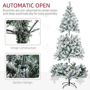 Albero di Natale Artificiale Preilluminato con Luci LED Bianche Calde e Colorate, Rami Innevati, Base in Acciaio, Decorazione Natalizia - Product Image 2
