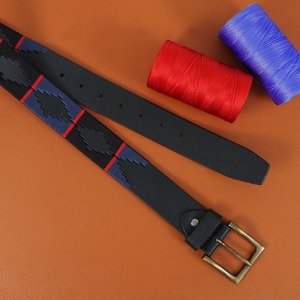 Ceinture en cuir polo durable avec boucle argentée, broderie multicolore, anti-poussière, unisexe, avec logo personnalisé - Product Image 4