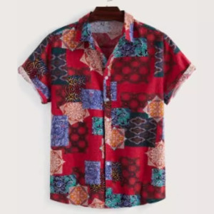 เสื้อเชิ้ตแขนสั้นพิมพ์ลายลำลองสำหรับผู้ชาย คอปกพับได้ ดีไซน์ลายทอสำหรับฤดูร้อน - Product Image 2