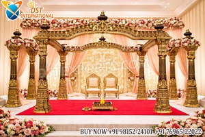 มณฑปกะลานาแบบดั้งเดิมสำหรับพิธีกรรมทางศาสนาอินเดียตอนใต้ มณฑป FRP ลายไม้พรีเมียม มณฑปงานแต่งงานแบบทามิลพร้อมเสาประดับตกแต่งอย่างงดงาม - Product Image 6