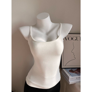 Custom Women's Seamless TankTop Spaghetti Strap Sleeveless <b>Square</b> Neck Stretch Ribbed Camisole Basic Slim Fit Summer Cami OEM - Product Image 4