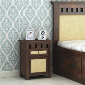 Mesa de Noche de Madera con Acabado en Nogal para Dormitorio, con 1 Cajón y Almacenamiento, Mueble de Madera para el Hogar - Product Image 2