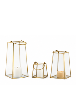 Tall Antique <b>Brass</b> Candle <b>Lantern</b> With Diamond Pattern Glass Panels Vintage Minimalist Square Metal Floor <b>Lantern</b> For Home Event - Product Image 6