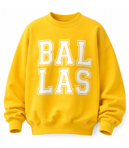 Bright Yellow Mock Neck <b>Sweatshirt</b> with Stacked <b>White</b> Outlined Front Lettering Relaxed Fit Long Sleeve Private Label Apparel - Product Image 6