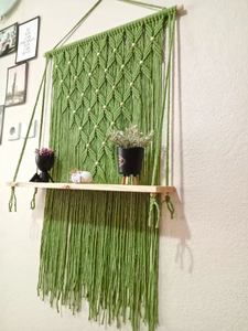 Green Cotton Rope Macrame Wall <b>Shelf</b> with <b>Pine</b> Wood Handmade Hanging <b>Shelf</b> for Home Decoration and Storage Rack - Product Image 4