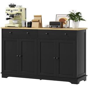 Credenza Moderna Artigianale per Villa in Legno di Mango, Mobile Buffet da Cucina con Cassetti Contenitori e Ripiani Regolabili, Nero per Sala da Pranzo - Product Image 1