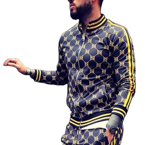 Winter Sale Men's Urban Front Zipper Enclosure Track Suit With Ribbed Hem & Cuff Zip <b>Up</b> Printed Fabric Sublimated Sweat Suit Set - Product Image 1
