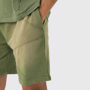 Men's Olive Green V-Neck T-Shirt and Shorts <b>Set</b> Plus Size <b>Knitted</b> 100% Polyester Casual Summer Solid Quick Dry - Product Image 4