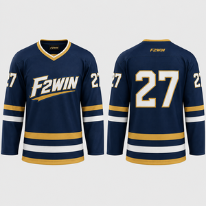 Maillot de hockey sur glace F2WIN pour homme, col en V, manches longues, sublimé, 18 % polyester respirant, coupe régulière adulte, prix de gros - Product Image 4