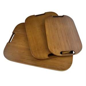 Plateau de service en bois avec poignées en métal, plateau surélevé pour servir les aliments, plateau pour café, thé, petit-déjeuner, plateau en bois rustique - Product Image 3
