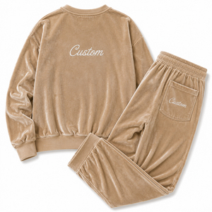 Conjunto Deportivo de Terciopelo de Lujo para Mujer, Sudadera con Cuello Redondo, Pantalones con Cordón, Bordado Personalizado, Ropa Casual Unisex para Otoño - Product Image 2