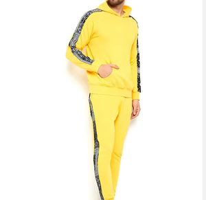 Men’s Solid Color <b>Tracksuit</b> Set – Yellow Hoodie & Jogger Pants with Side Tape Streetwear 2 Piece Outfit - Product Image 4