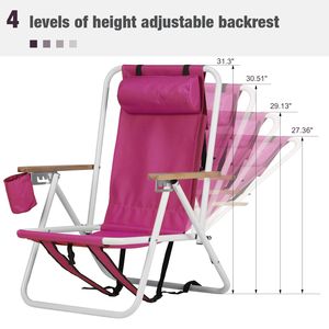 Sedia da Spiaggia Pieghevole Code03393743 con Poggiatesta e Portabicchieri, 4 Posizioni, Portatile, Tipo Zaino, per Campeggio e Pesca - Product Image 5
