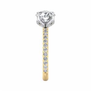 Bague de fiançailles en or avec diamant de laboratoire taille ronde, halo caché et pavé, solitaire, certifiée IGI - Product Image 5