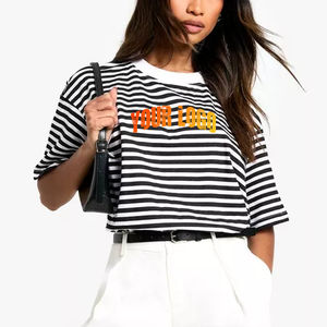 Camiseta de Verano para Mujer, Moderna, de Manga Corta, Corte Regular, Blanca y Negra, Lisa, Informal, con Apliques, Talla Grande, 100% Algodón, Personalizable - Product Image 1