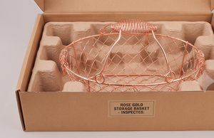 Fine Quality Oval Metal Wire <b>Storage</b> <b>Basket</b> With Handle Modern Design Multi Purpose Neatening Organizer Rose <b>Gold</b> Finish - Product Image 4